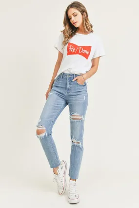 HIGH RISE DISTRESSED DENIM