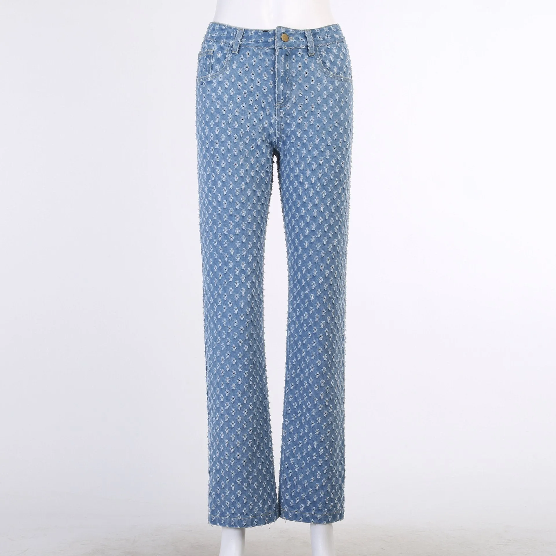 Hole Distressed Wash Pattern Jeans