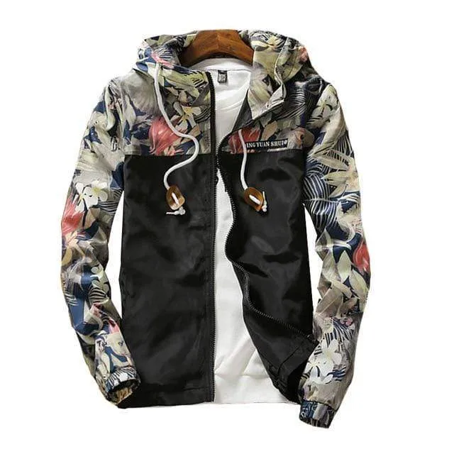 Hooded Spring Autumn Floral Causal Women Windbreaker