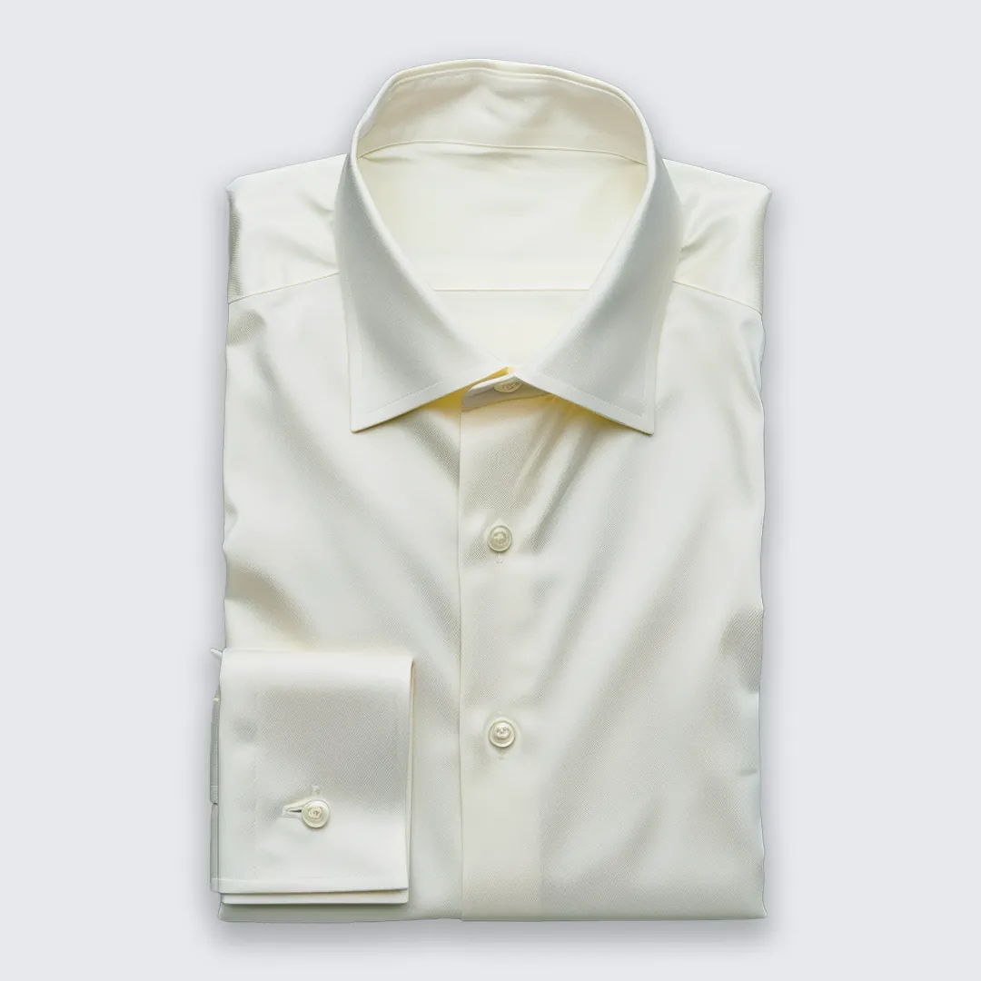 Ivory Modern Fit Microfiber Dress Shirt with Plain Front and Barrel Cuffs