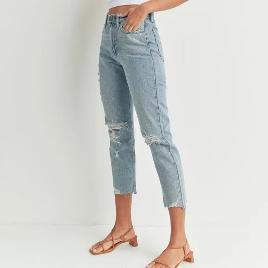 JBD LIGHT WASH STRAIGHT LEG DISTRESSED DENIM JEANS