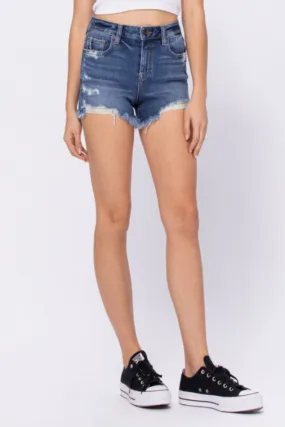 Kenzie Dark Blue Distressed Shorts
