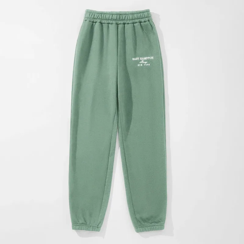 Letter Embroidery Elastic Waist Thermal Lined Sweatpants