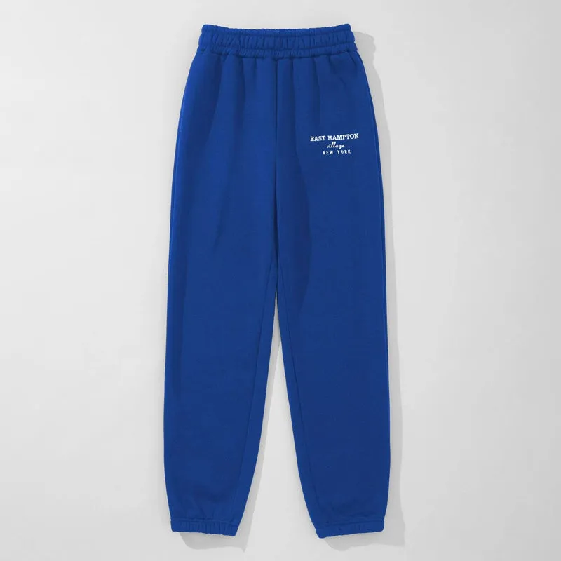 Letter Embroidery Elastic Waist Thermal Lined Sweatpants