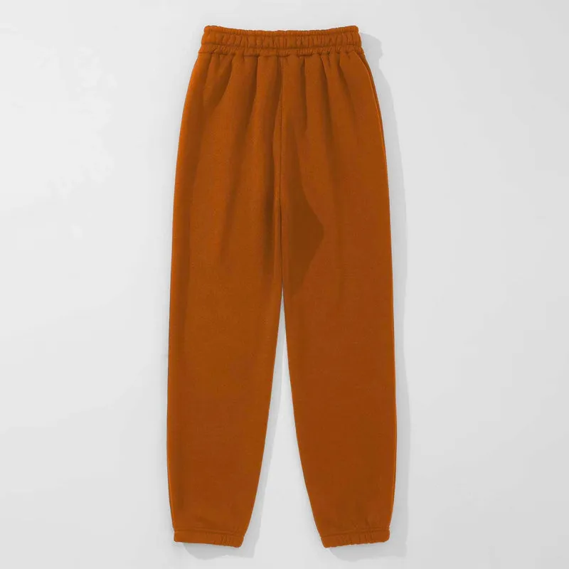 Letter Embroidery Elastic Waist Thermal Lined Sweatpants