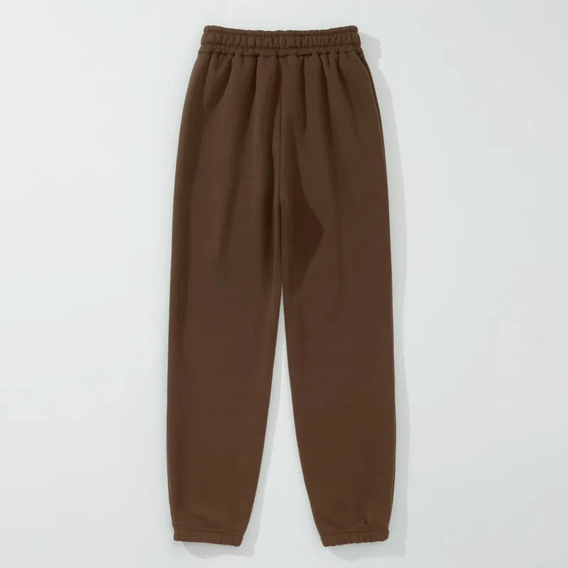Letter Embroidery Elastic Waist Thermal Lined Sweatpants