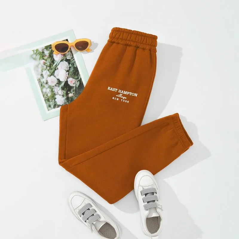 Letter Embroidery Elastic Waist Thermal Lined Sweatpants