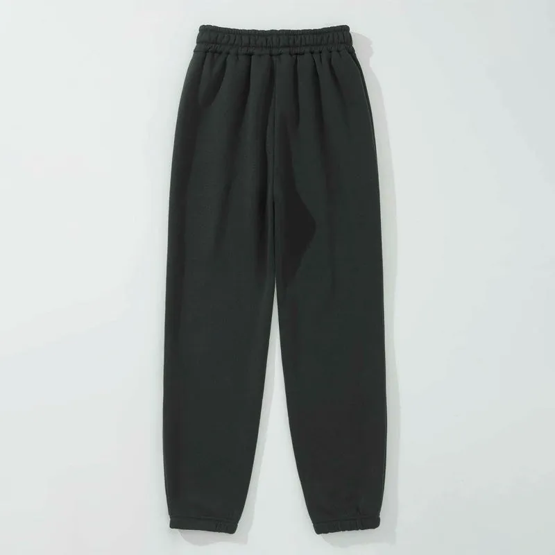 Letter Embroidery Elastic Waist Thermal Lined Sweatpants