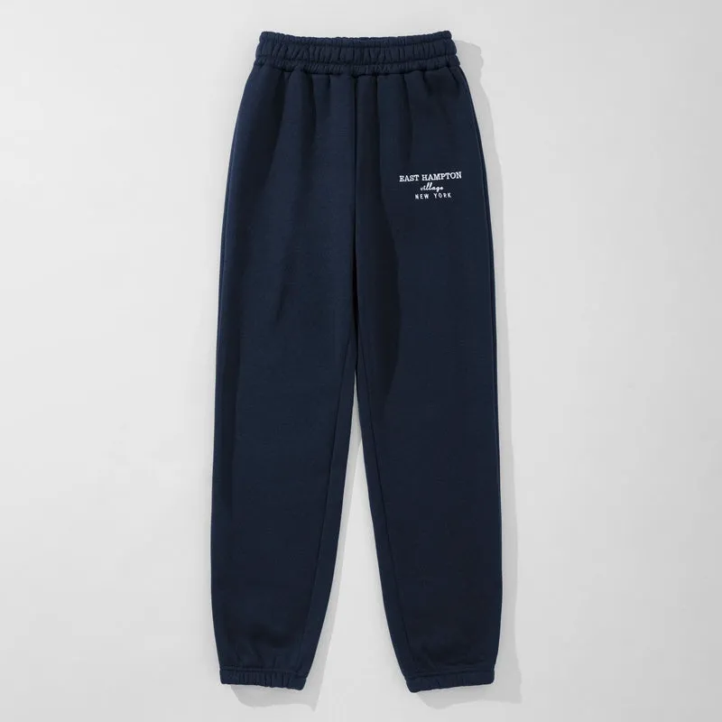 Letter Embroidery Elastic Waist Thermal Lined Sweatpants