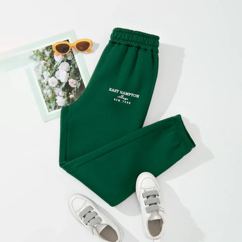 Letter Embroidery Elastic Waist Thermal Lined Sweatpants