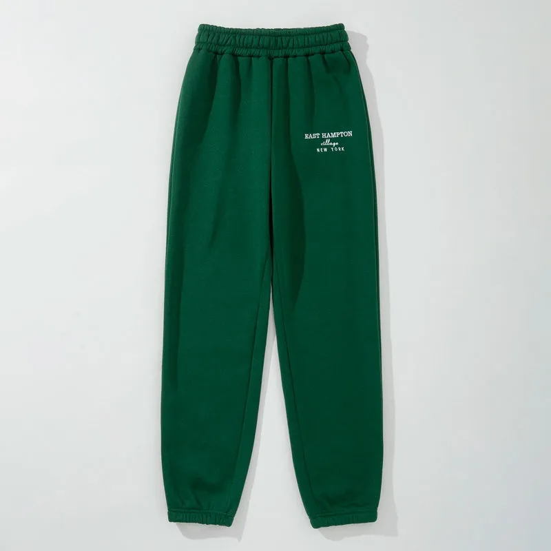 Letter Embroidery Elastic Waist Thermal Lined Sweatpants