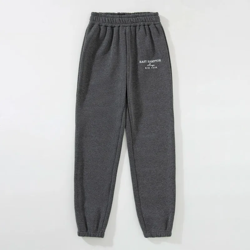 Letter Embroidery Elastic Waist Thermal Lined Sweatpants