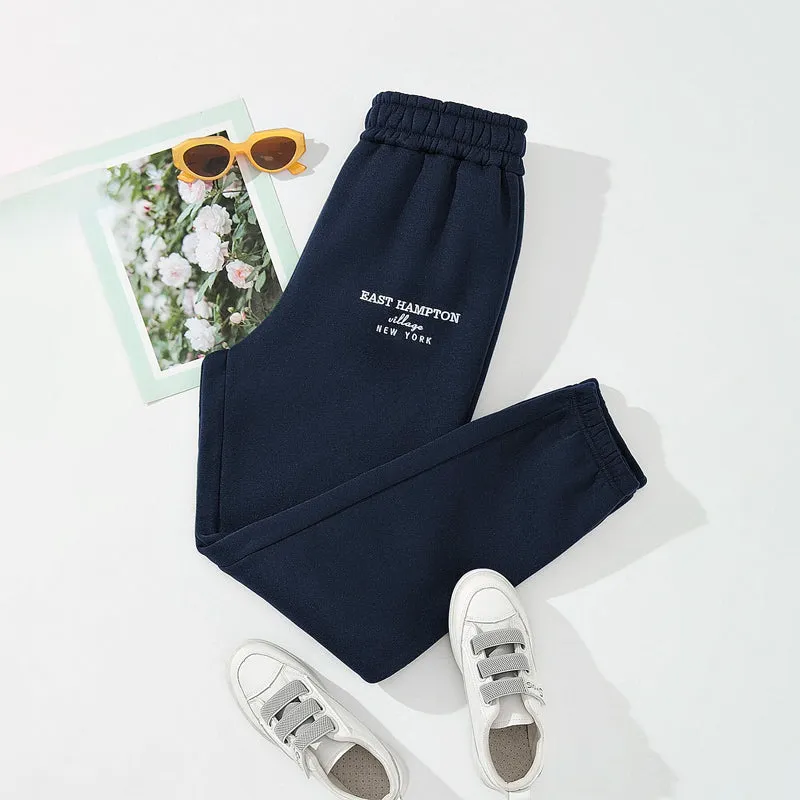 Letter Embroidery Elastic Waist Thermal Lined Sweatpants