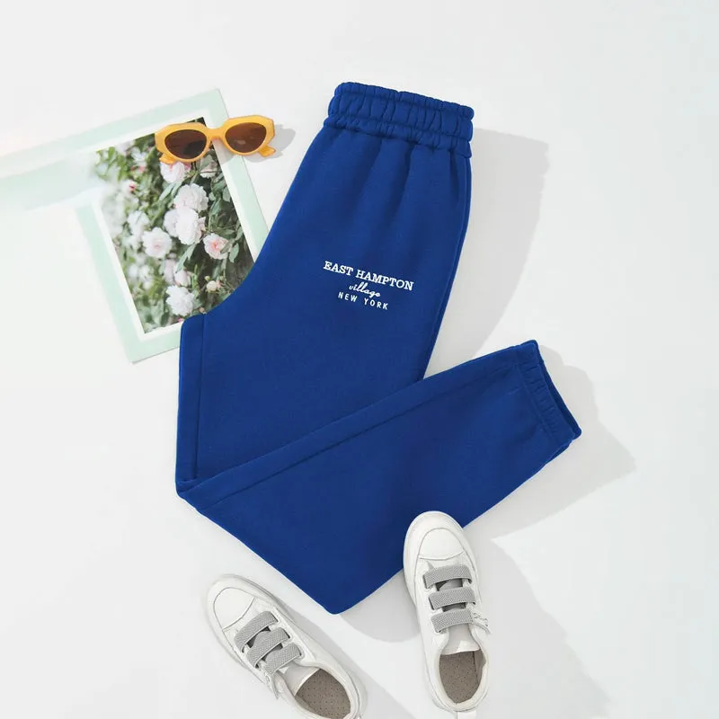 Letter Embroidery Elastic Waist Thermal Lined Sweatpants