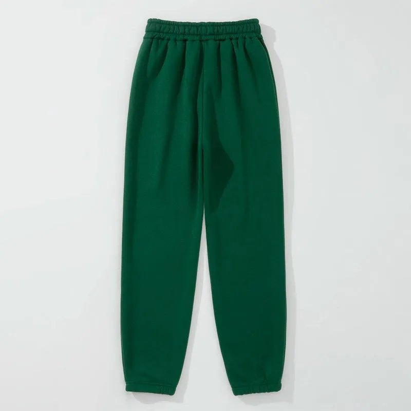 Letter Embroidery Elastic Waist Thermal Lined Sweatpants