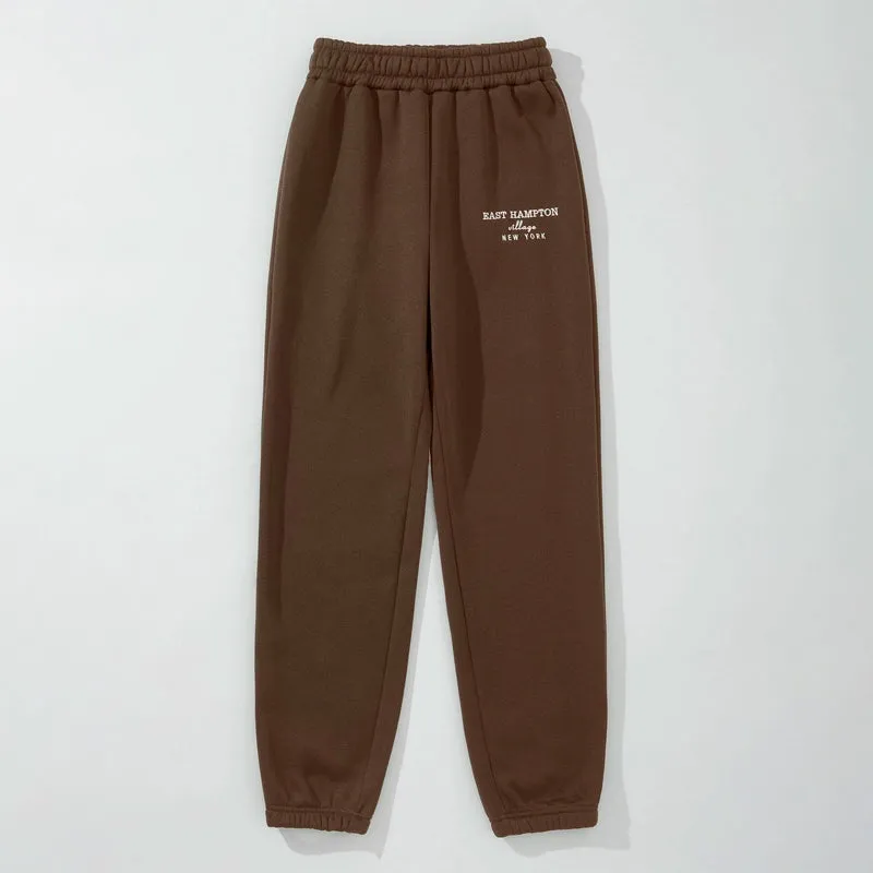 Letter Embroidery Elastic Waist Thermal Lined Sweatpants