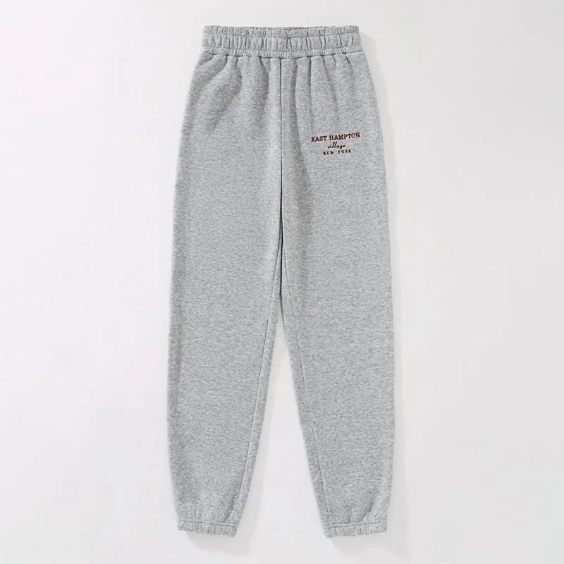 Letter Embroidery Elastic Waist Thermal Lined Sweatpants