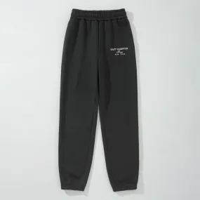 Letter Embroidery Elastic Waist Thermal Lined Sweatpants