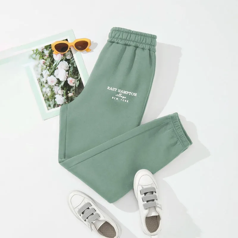 Letter Embroidery Elastic Waist Thermal Lined Sweatpants
