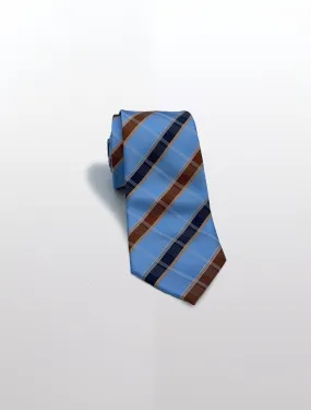 Light Blue with Navy and Bronze WIndowpane Patterned Microfiber Tie