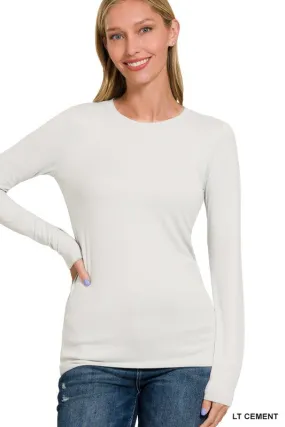 Light Cement Microfiber Long Sleeve Top