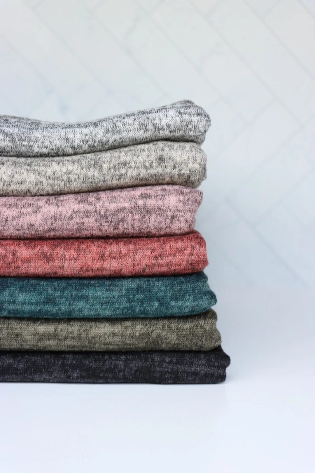 Marled Light Gray Brushed Hacci Sweater Knit