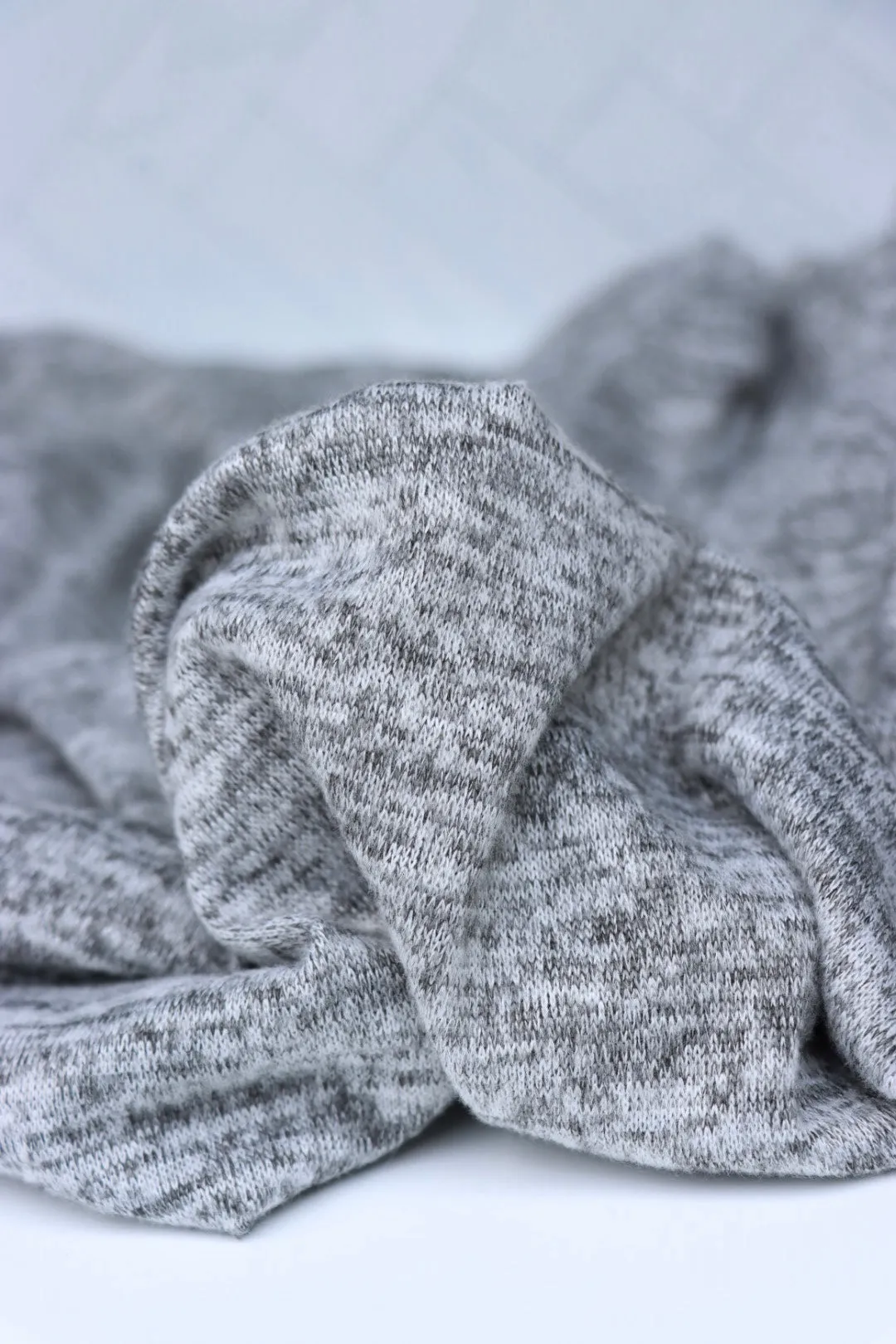 Marled Light Gray Brushed Hacci Sweater Knit