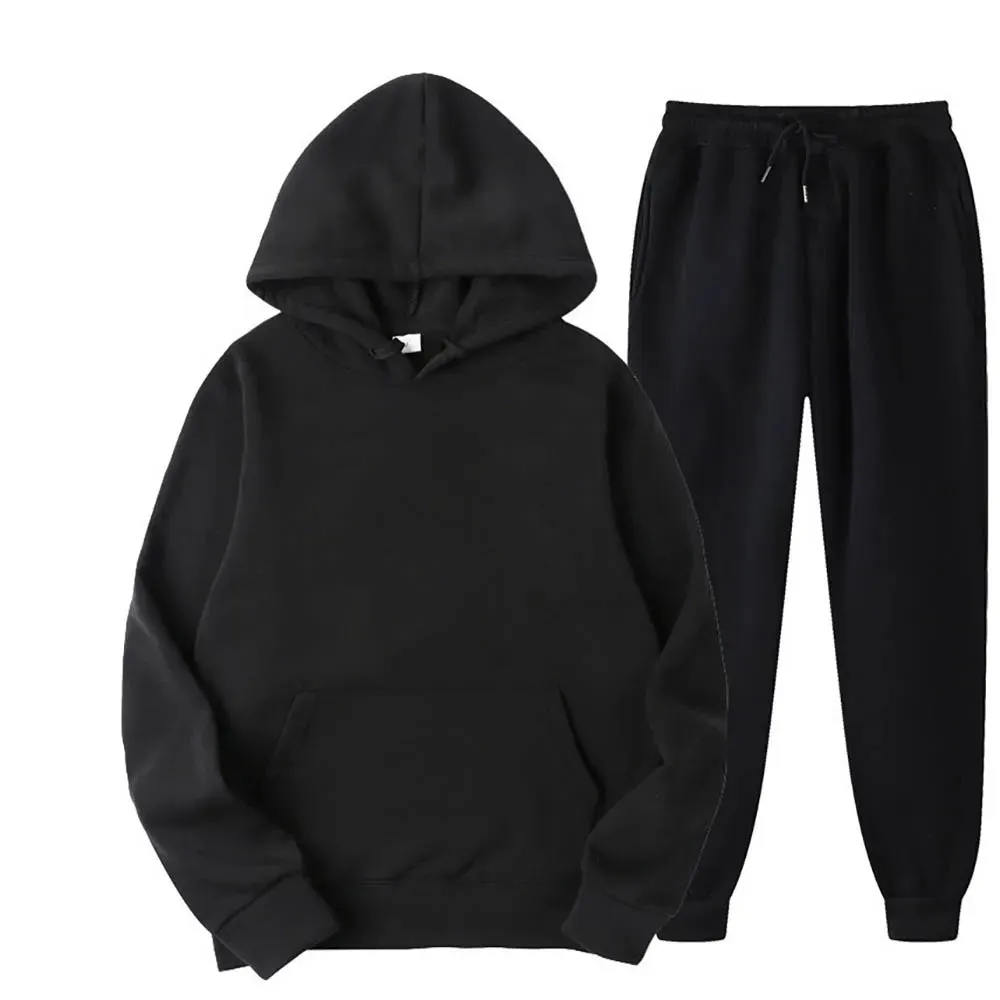 Men's Hooded Tracksuit 2-Piece Set – Sweatshirt & Drawstring Pants Sportswear, Unisex Running Suit for Autumn