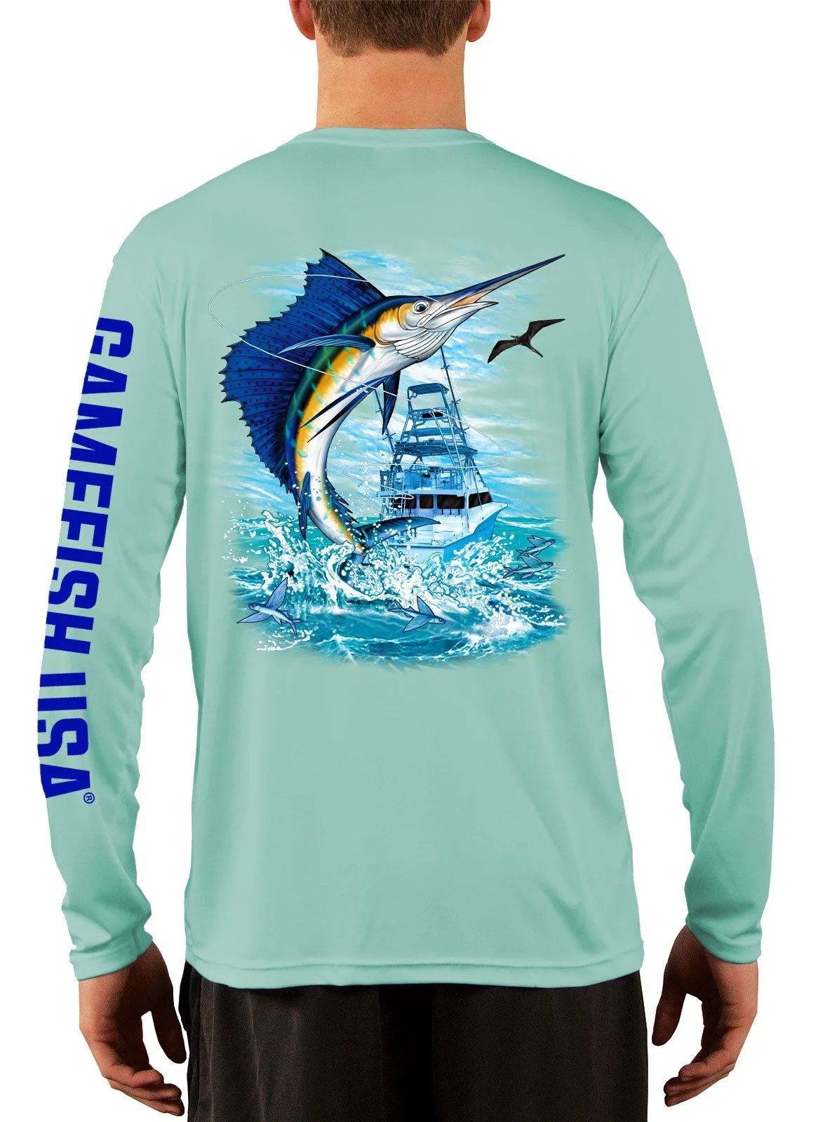 Men's UPF 50 Long Sleeve Microfiber Moisture Wicking Performance Fishing Shirt Sailfish