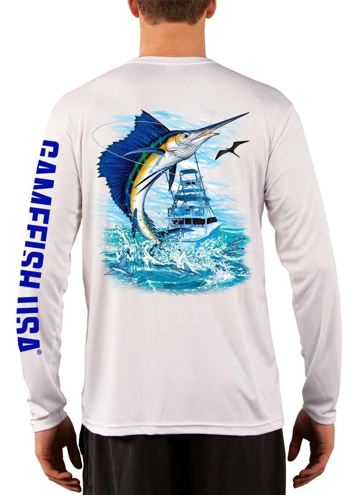 Men's UPF 50 Long Sleeve Microfiber Moisture Wicking Performance Fishing Shirt Sailfish