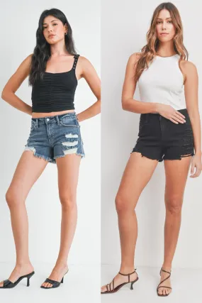 Mid Rise Super Destroyed Denim Shorts In 2 Colors