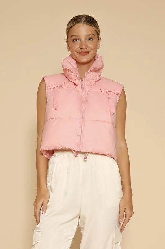 Miss Sparkling Bow cropped puffer vest