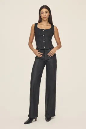 NCE STRETCH - WIDE LEG JEANS | NOIR WAX COATED