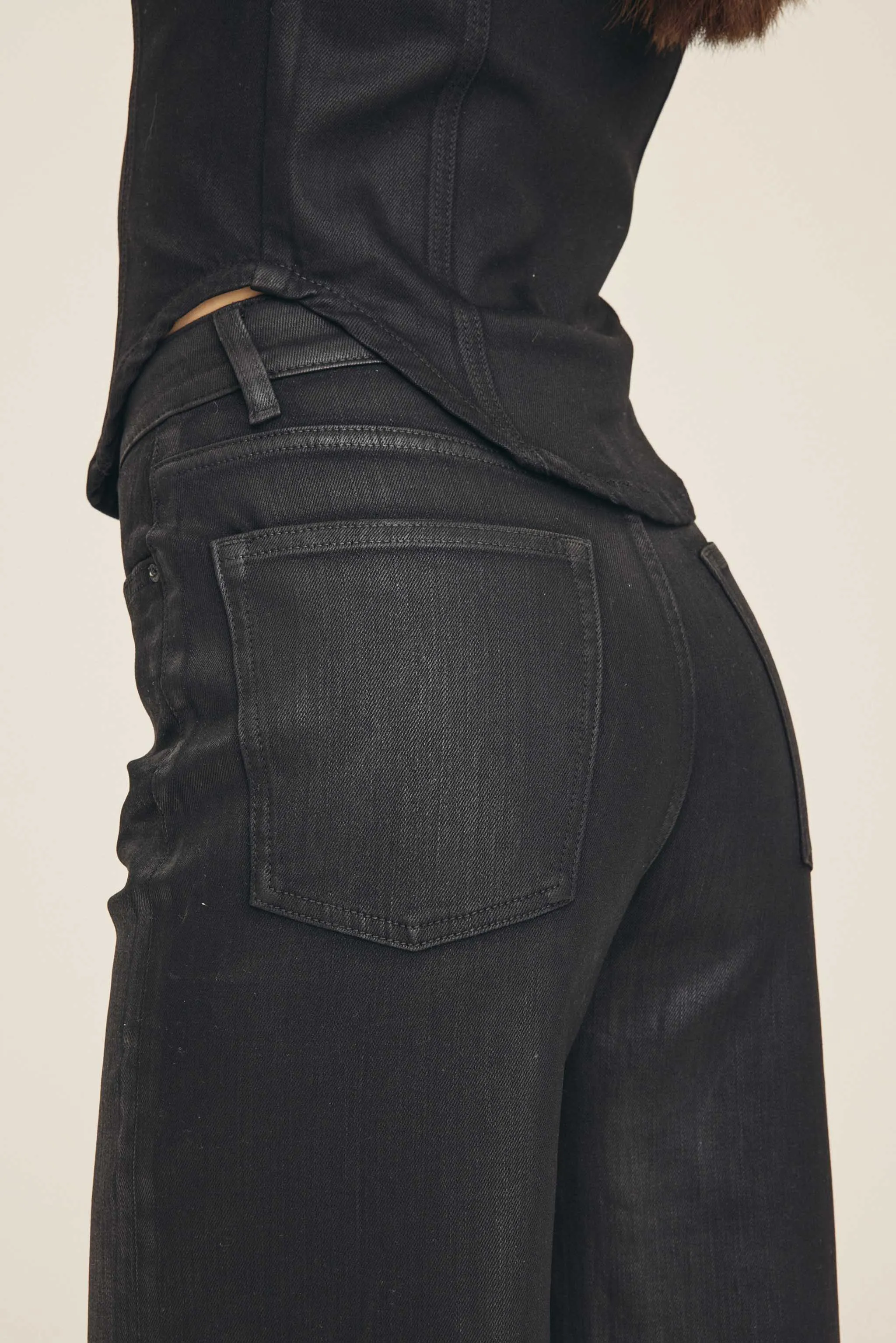 NCE STRETCH - WIDE LEG JEANS | NOIR WAX COATED
