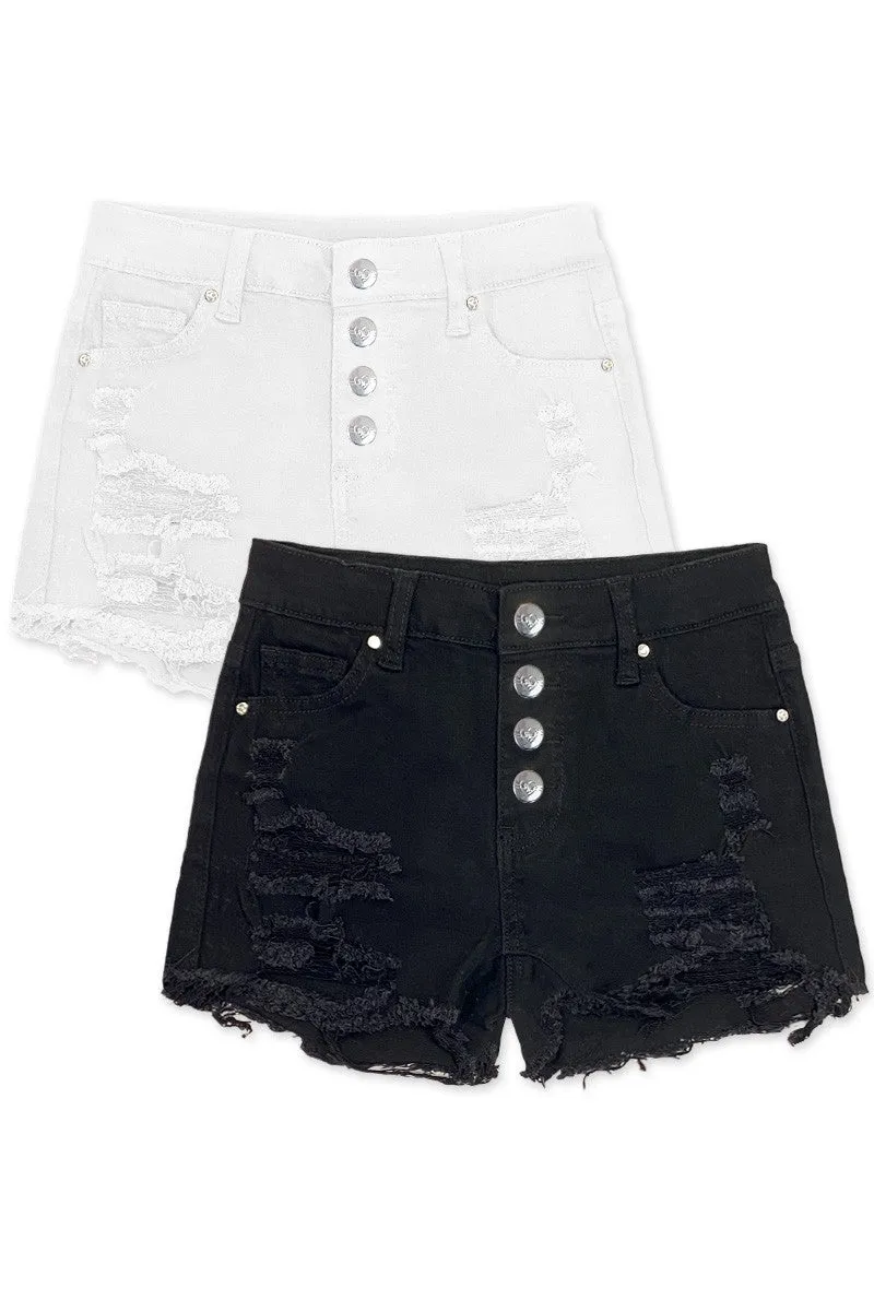 On My Way Distressed White Denim Shorts