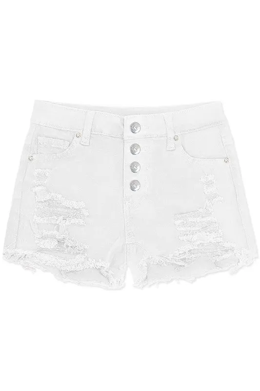 On My Way Distressed White Denim Shorts