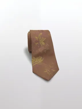 Peach with Gold Floral Patterned Microfiber Tie