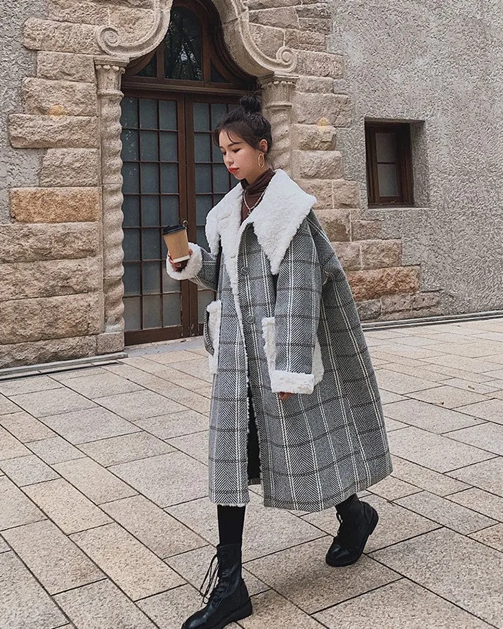 Plaid Mid-Length Loose Winter Woolen Women's Coat