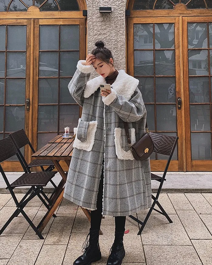 Plaid Mid-Length Loose Winter Woolen Women's Coat