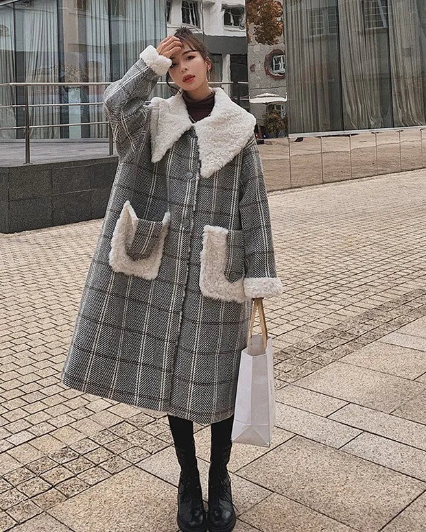 Plaid Mid-Length Loose Winter Woolen Women's Coat