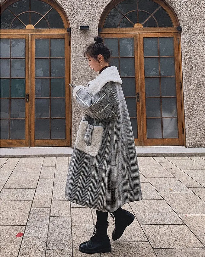Plaid Mid-Length Loose Winter Woolen Women's Coat