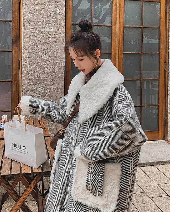 Plaid Mid-Length Loose Winter Woolen Women's Coat