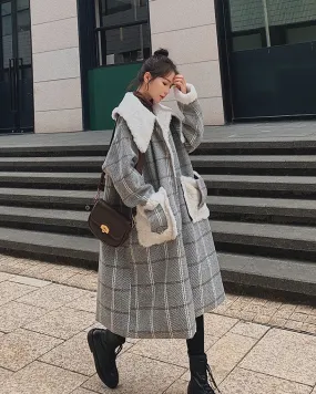 Plaid Mid-Length Loose Winter Woolen Women's Coat