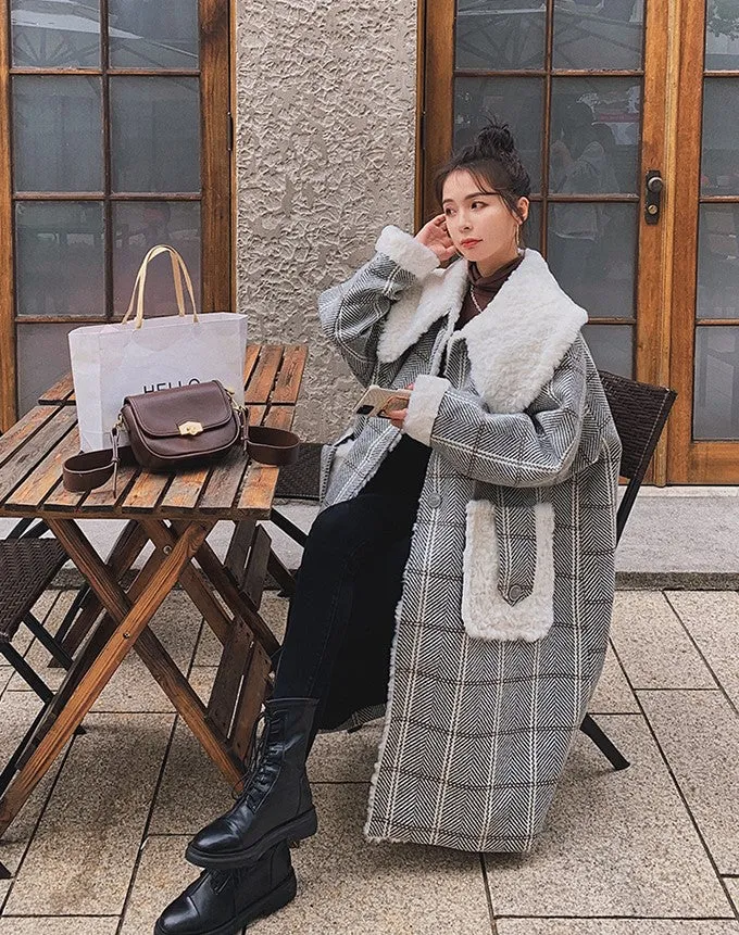 Plaid Mid-Length Loose Winter Woolen Women's Coat