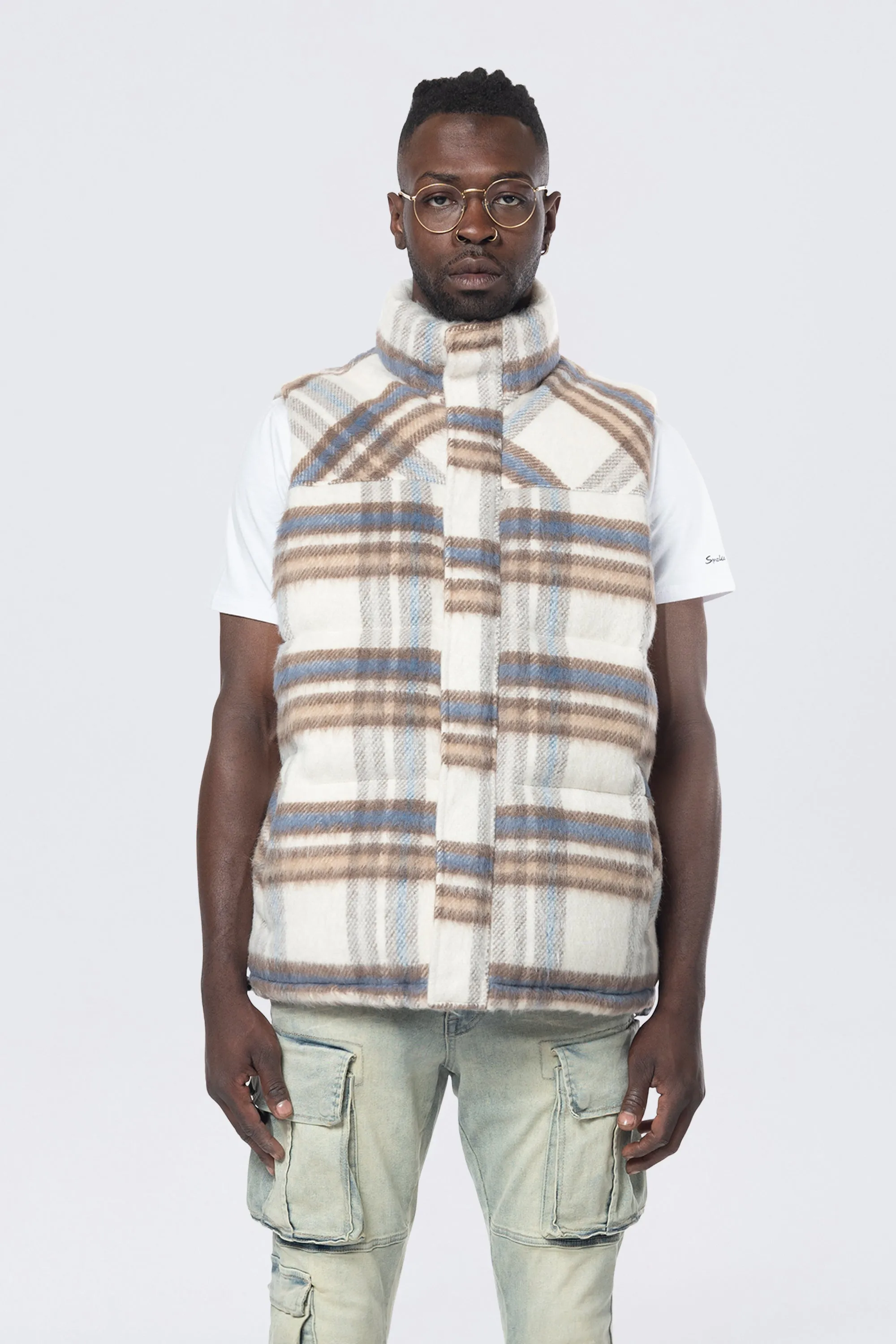 Plaid Mohair Puffer Vest - Riverside