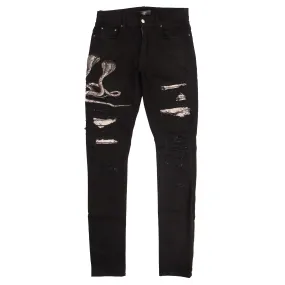 Python Embroidered Distressed Denim