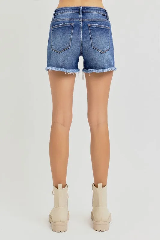 Rachel Distressed Mid Rise Jean Shorts