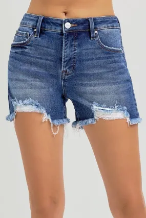 Rachel Distressed Mid Rise Jean Shorts