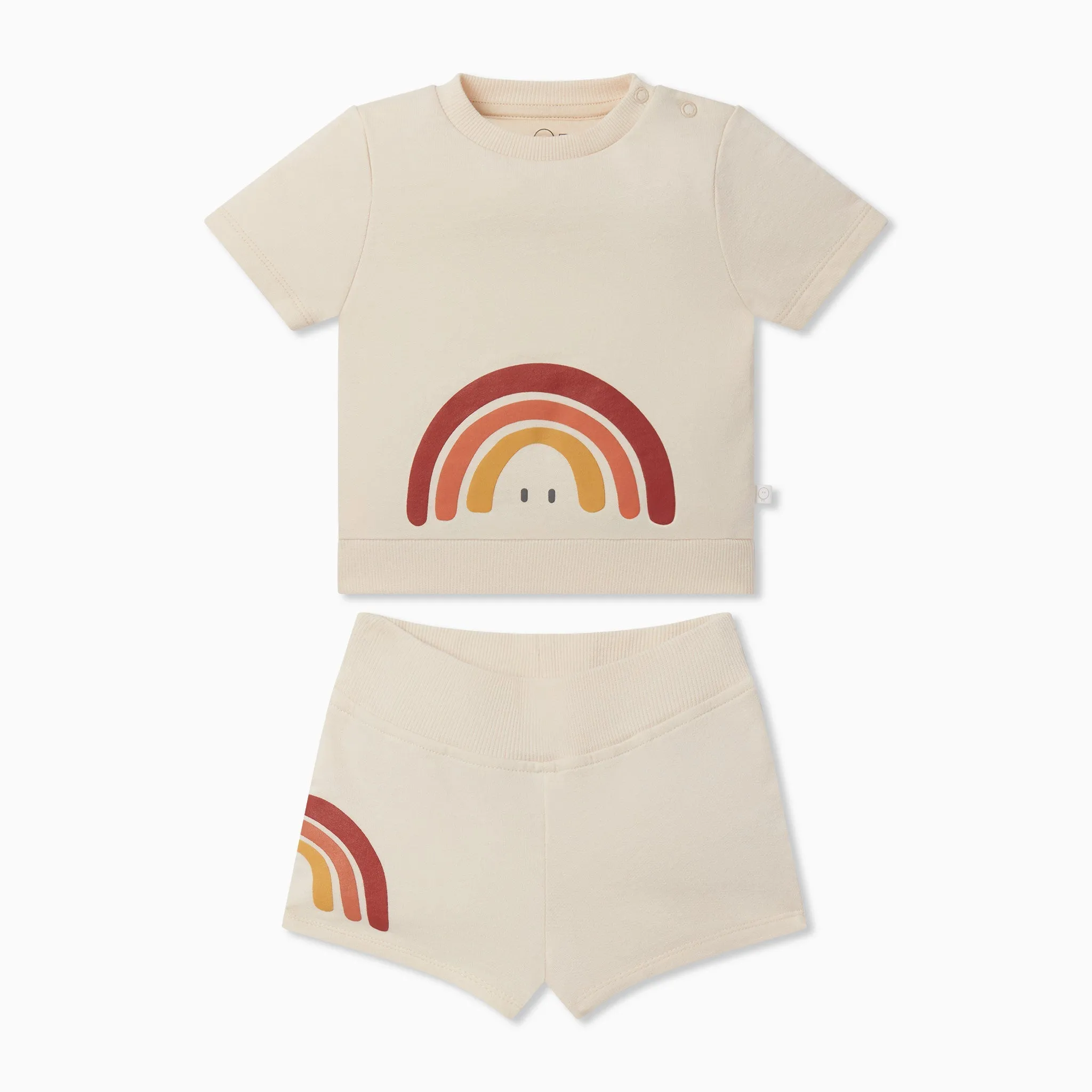 Rainbow Print Short Sleeve Sweater & Shorts Outfit