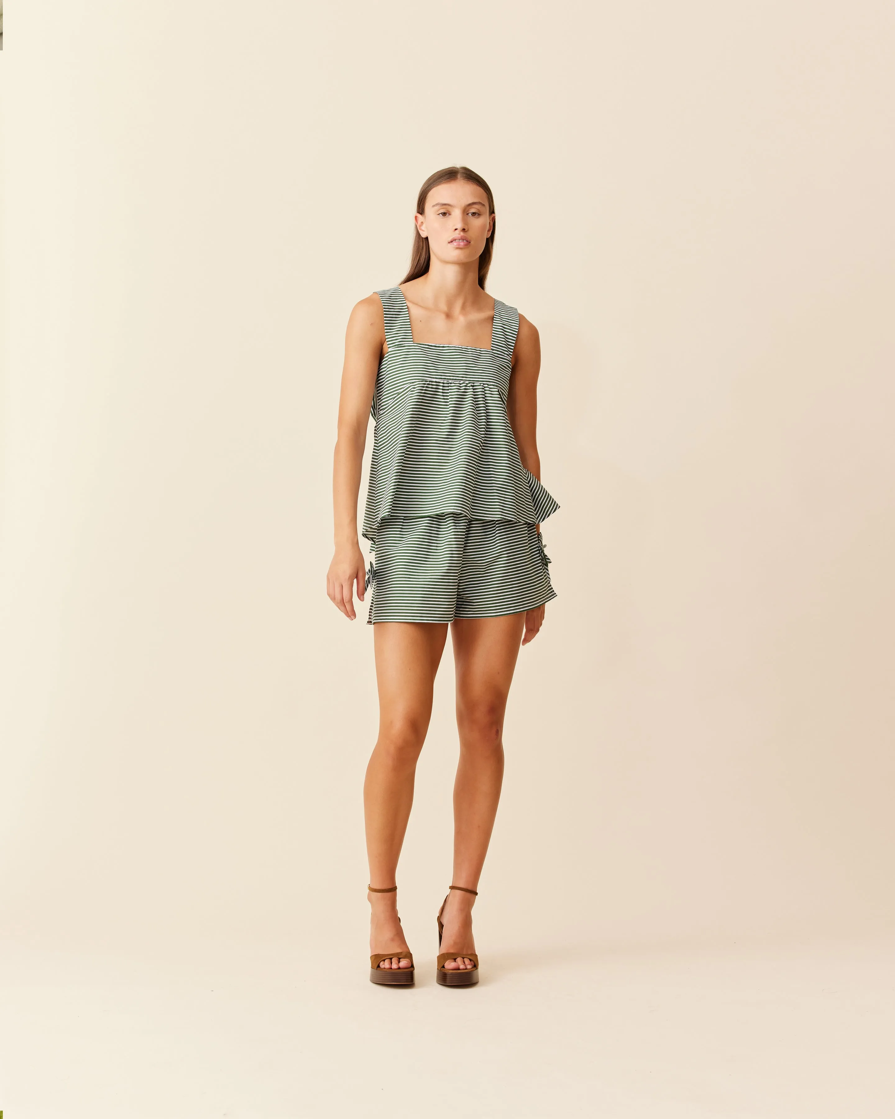 RAQUEL BOW SHORT DARK GREEN STRIPE